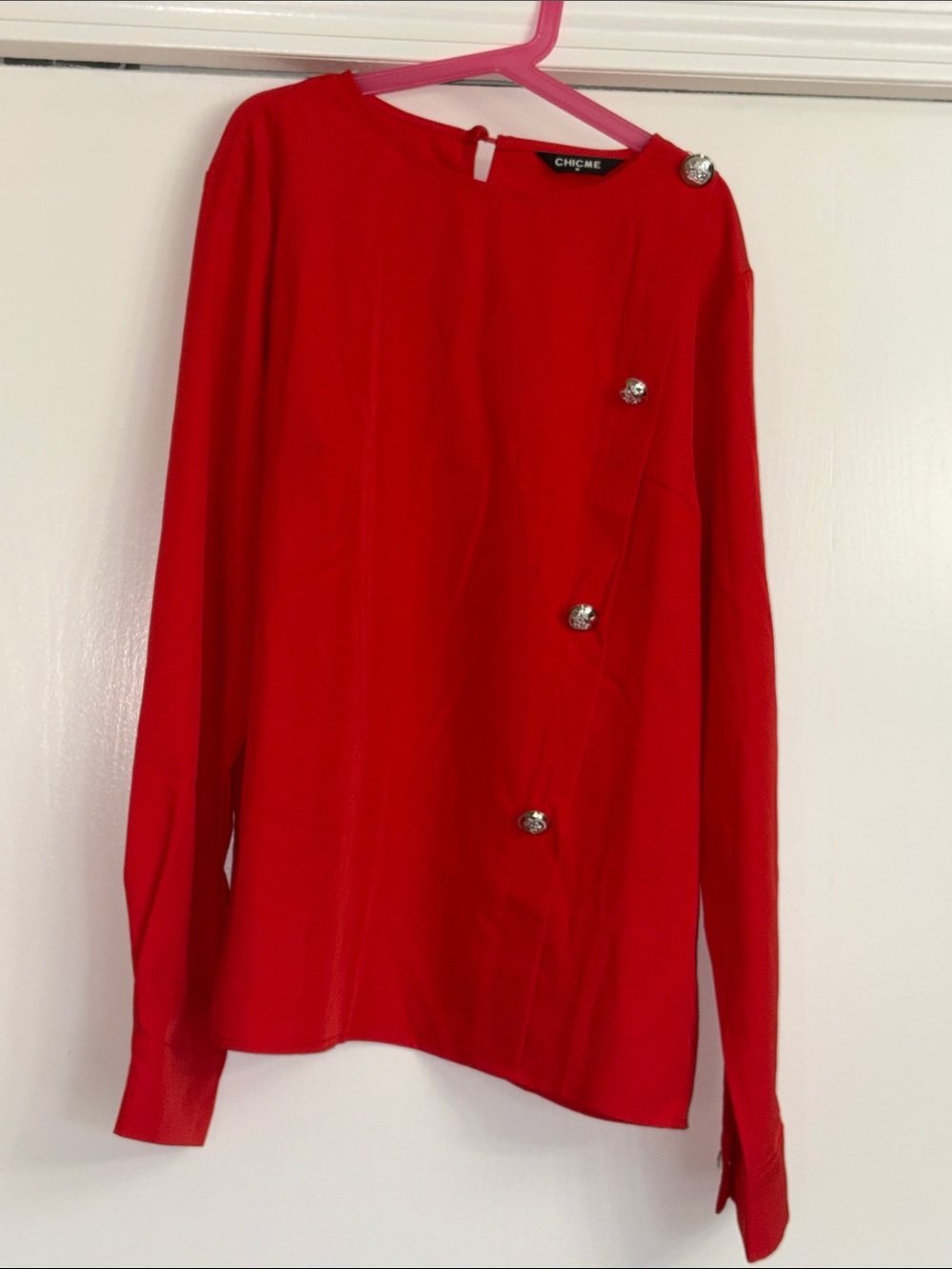 ChicMe Red Long-Sleeve Button Accent Top